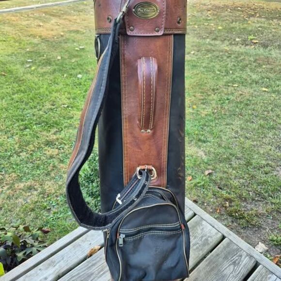 Vintage Pro Classic Nylon/Leather 14-way Golf Bag w/ Rain Cover & Carry Strap - Picture 5 of 10